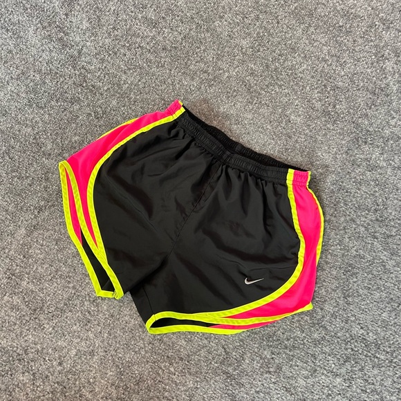 Nike Dri Fit Lined Running Shorts Women's Size XS Black Neon Yellow Pink - Picture 3 of 10